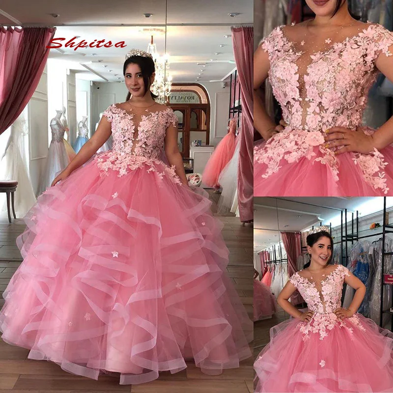 Puffy Tulle Quinceanera Gaun Putri Masquerade Bola Gaun Prom Sweet 16 Gaun untuk 15 Tahun