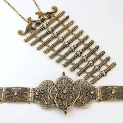 Sunspicems Caucasus Belt Breastplate Sets Chest Link Chain for Women Retro Gold Silver Color Metal Wedding Jewelry Gift