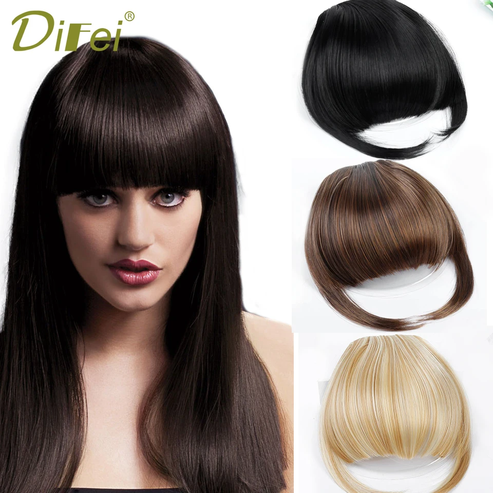 DIFEI-flequillo sintético negro y marrón para mujer, extensión de cabello falso, liso, resistente al calor, flequillo de aire