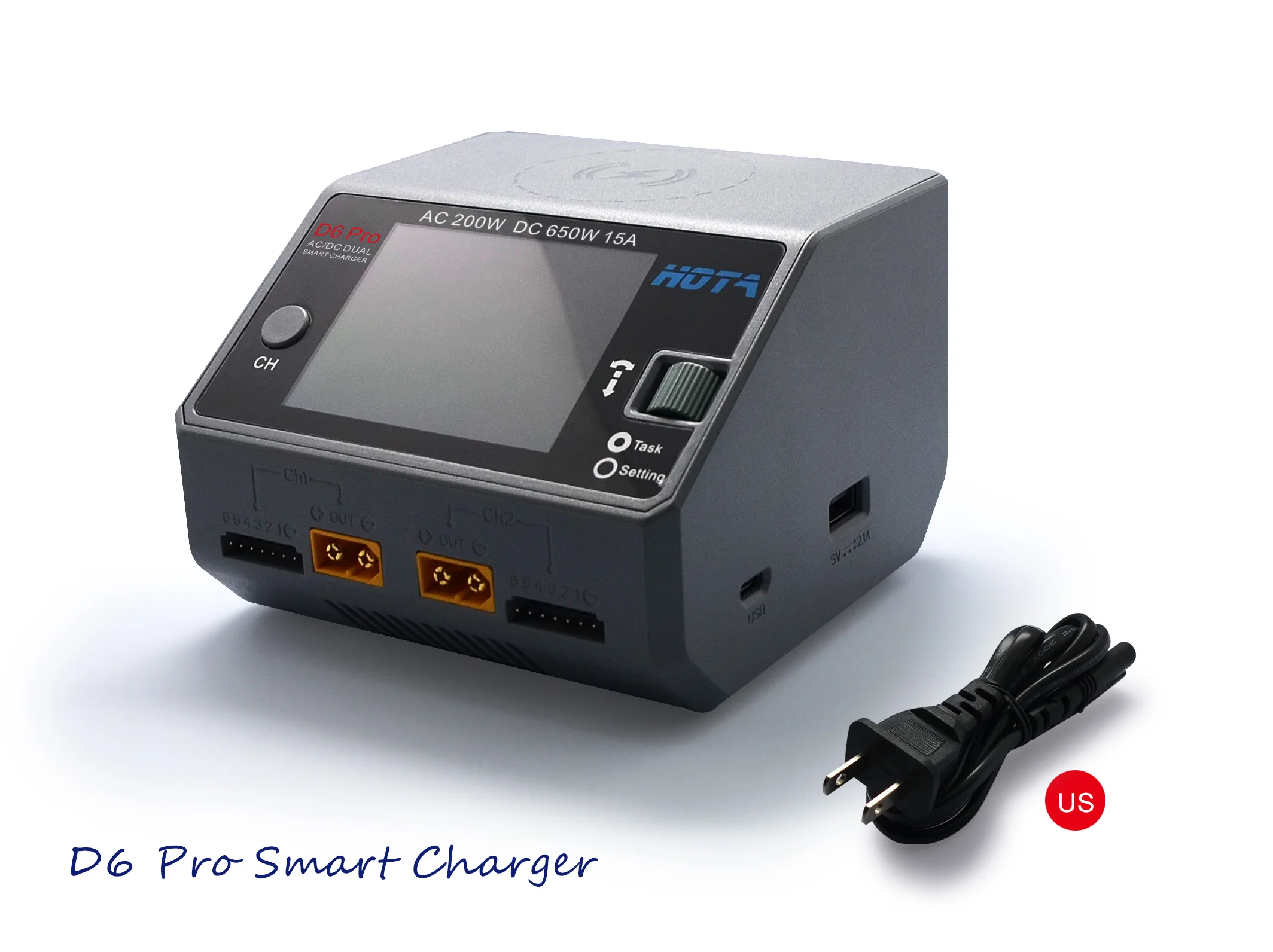 HOTA D6 برو رمادي التيار المتناوب 200 واط تيار مستمر 2X325W 2X1 5A شاحن بطارية مفرغ ل نيزن Nicd نيمه بطارية نماذج RC مع Jst 8 in1 التوصيل