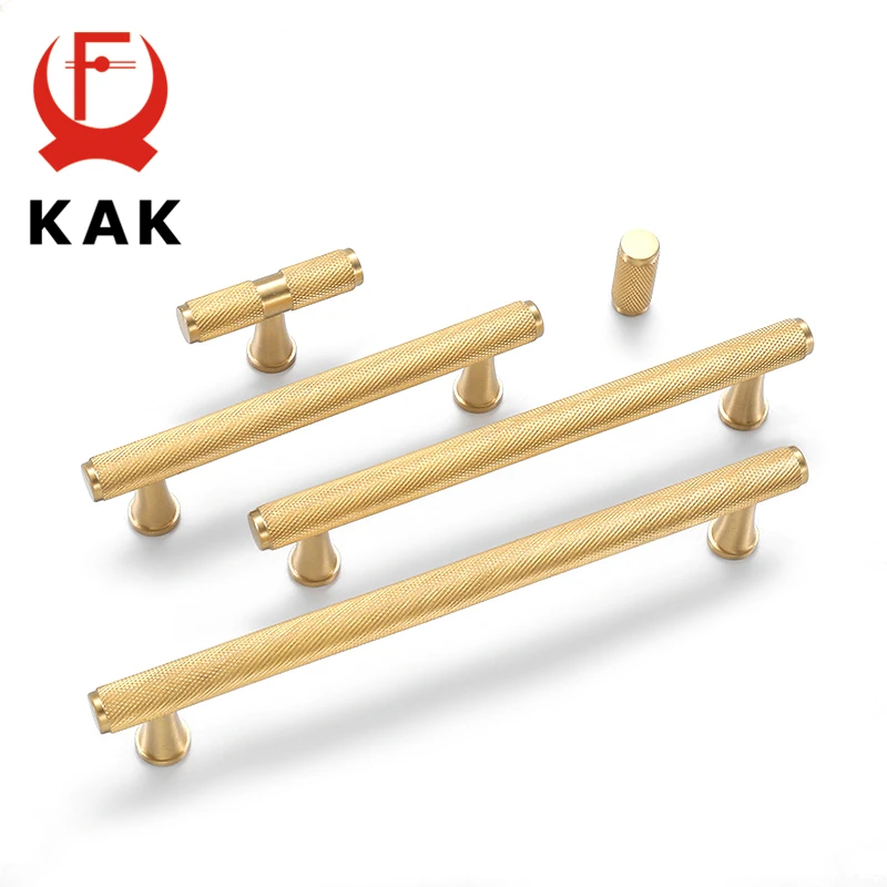 KAK Brass Cabinet Handles Luxury Gold Furniture Handles Copper Drawer Knobs Heavy Duty Wardrobe Door Pulls Cabinet Hardware