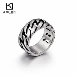 KALEN  Cuban Link Chain Ring Men Size 8-12 Stainless Steel High Polished 10mm Chain Link Finger Rings Cheap Biker Jewelry