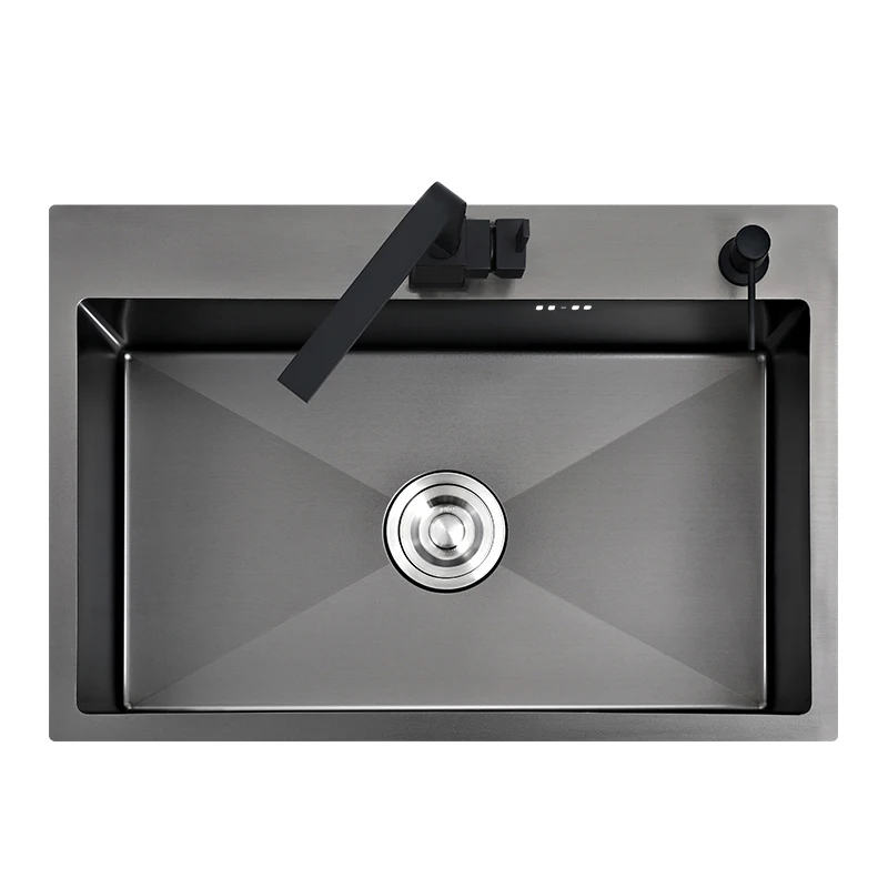 Black single kitchen sink above counter or udermount vegetable washing basin sink kitchen black stainless steel pia black sink