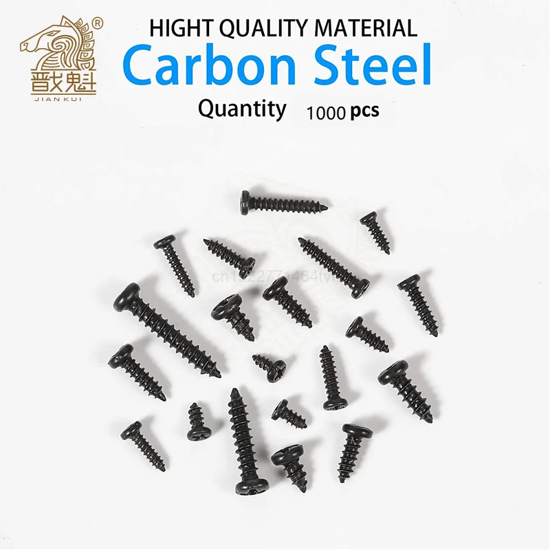 500/1000pcs/set M1 M1.2 M1.4 M1.7 Mix Pa Phillips Head Micro Screws Round Head Self-tapping Electronic Small Wood Screws Kit