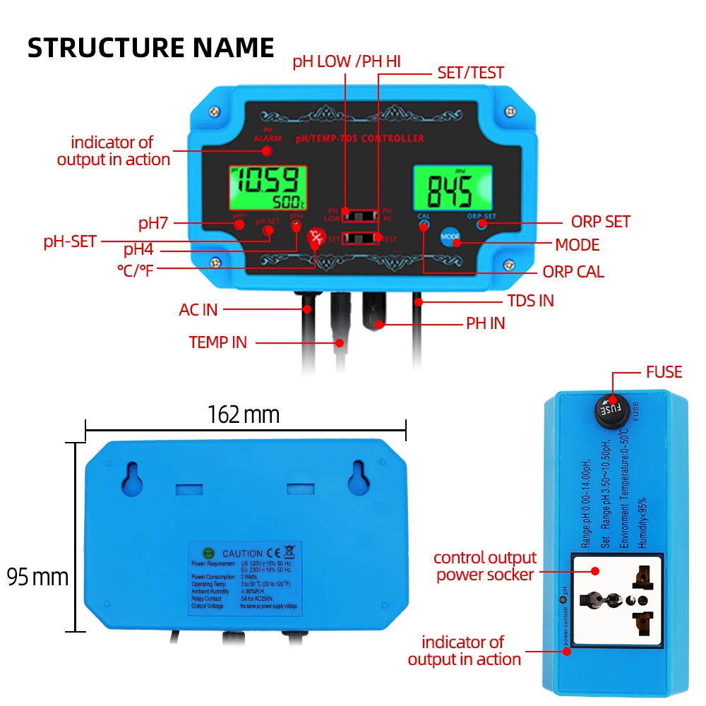 Nuovo Controller 3 in 1 PH/TEMP/TDS rilevatore di qualità dell\'acqua Controller pH con elettrodo Tester sonda tipo BNC per acquario 40% di sconto