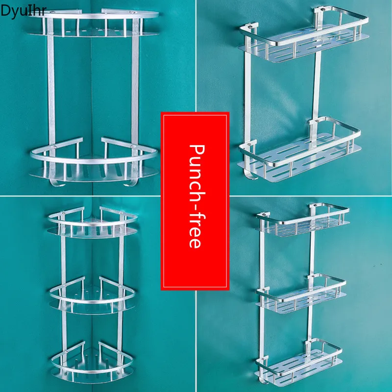 bathroom non-perforated space aluminum triangle basket double-layer rack waterproof and moisture-proof bathroom accessories