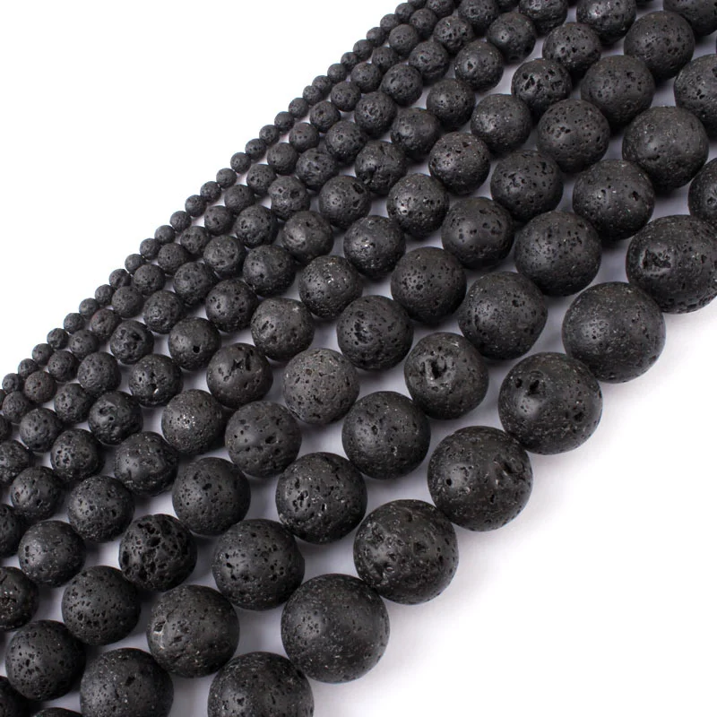 4,6,8,10mm redondo grânulo preto lava natural pedra contas para diy colar bracelat brinco jóias fazendo 15 \