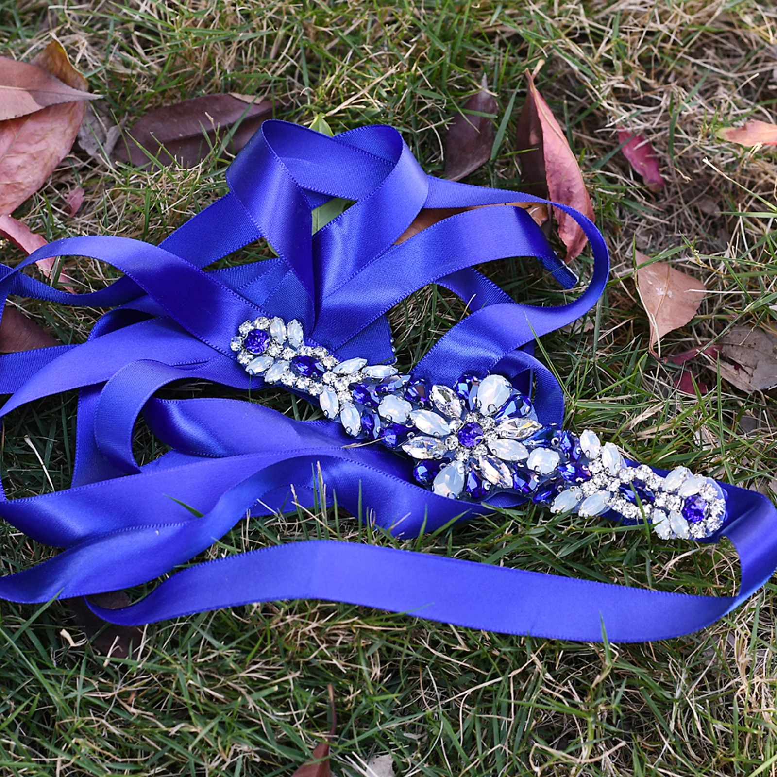 Ceinture fantaisie à strass bleu Royal pour femmes, avec paillettes bleues, accessoires pour robe de mariée, image réelle