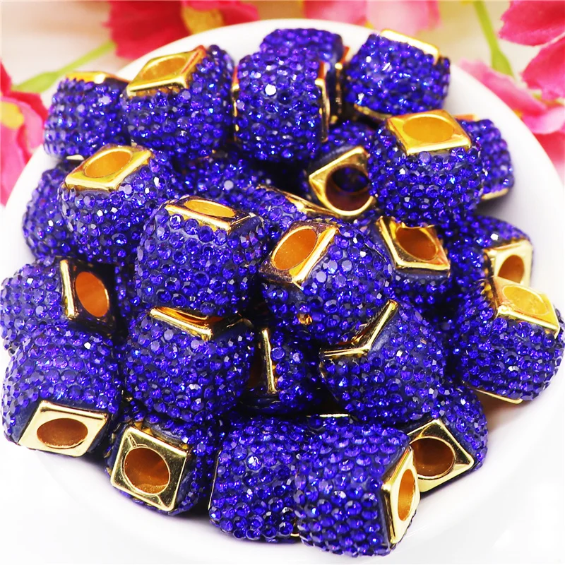 10Pcs Blue Color Crystal European Spacer Rhinestone Beads Charms Fit Pandora Bracelet Women Hair Jewelry Necklaces DIY Pendants