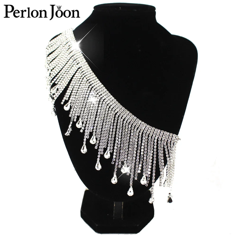 Hot sale good quality silver plating DIY fringe chain AB rhinestone Water drop tassel trim sew on crystal glass decoration ML124