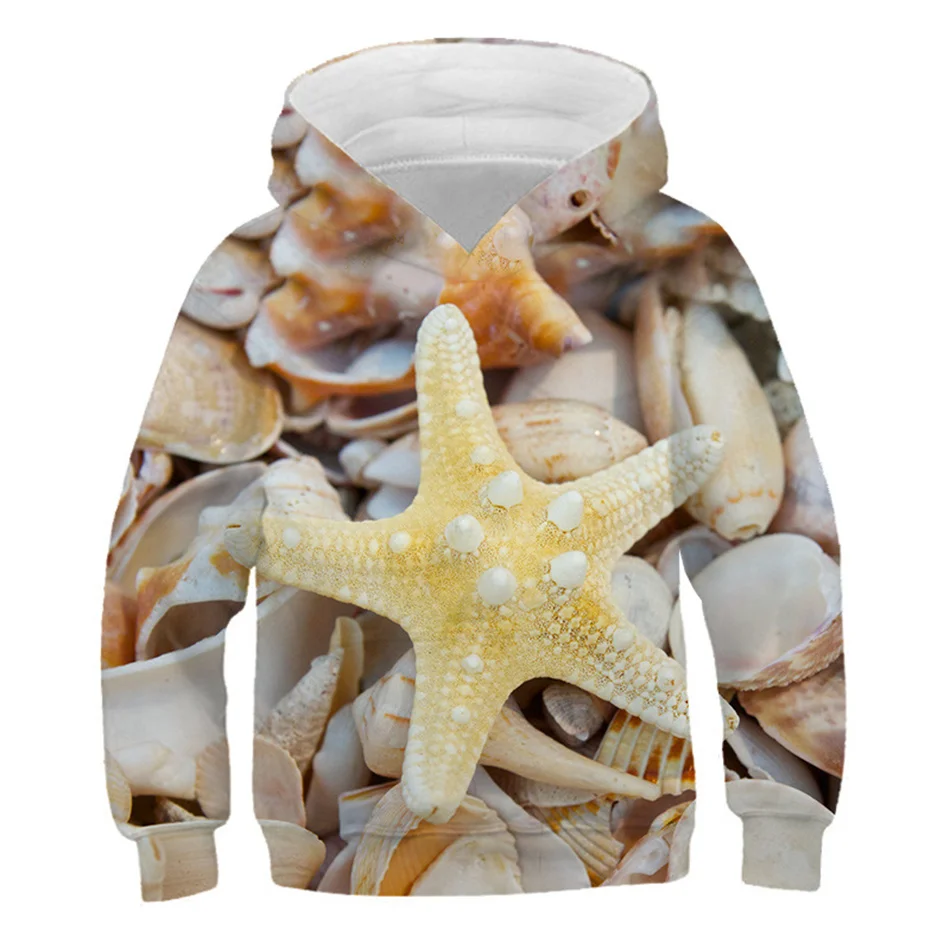 Kids 3D Hoodies Beach Pearl Shell Sea Star Print Hooded Sweatshirt For Boy Girl Clothes Children Casual Birthday Party Pullover