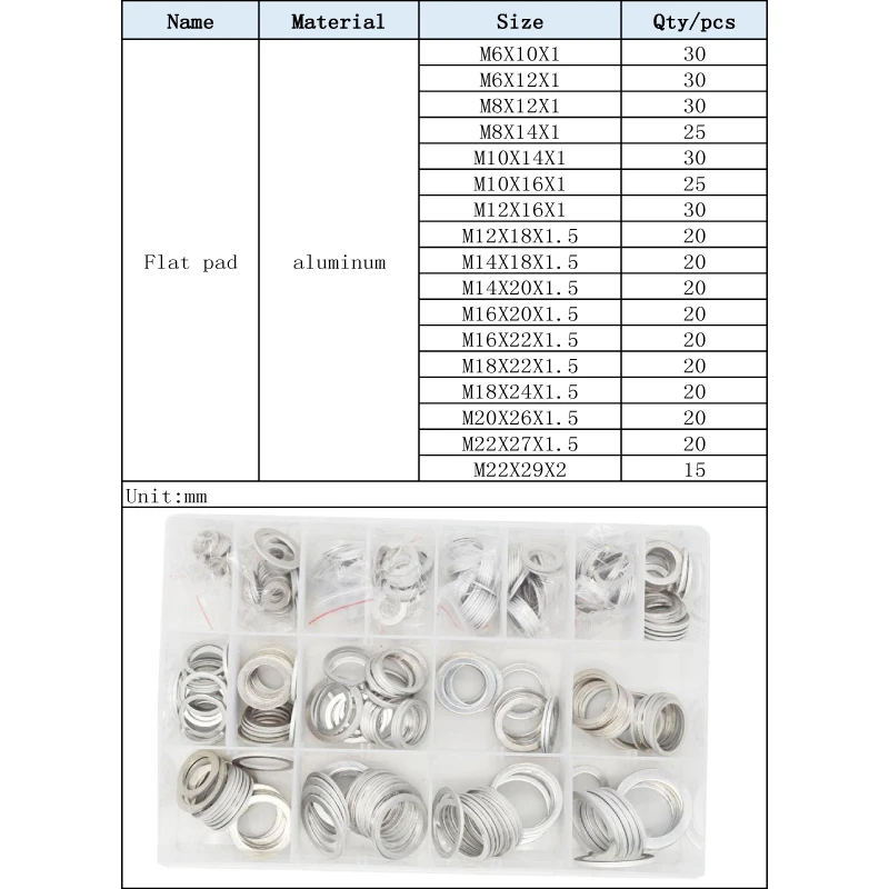 395Pcs M6 M8 M10 M12 to M22 Aluminum Flat Gaskets Washers Assorted Gasket Metal Sealing Washer Assorted Aluminum Sealing Rings6