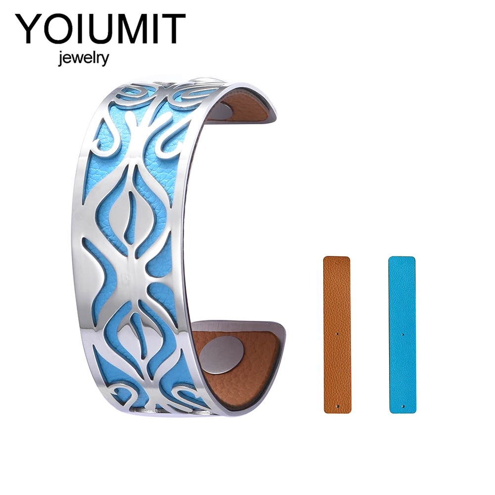 

Yoiumit 2021 Maya DIY Cuff Bracelets For Women Stainless Steel Fashion Bracelet Manchette Interchangeable Leather Jonc Argent Pu