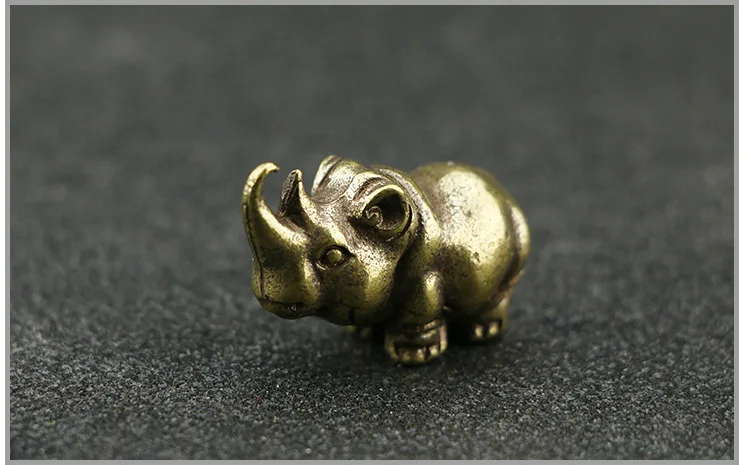 Handmade Solid Brass Rhino Craft Miniature Desktop Decoration Exquisite DIY Ornament Antique Collection Fitting Home Decor