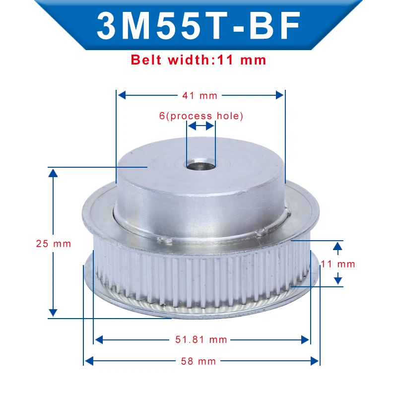 Timing Pulley 3M-55T/60T/65T/70T Aluminum Material Belt Pulley Process Hole 6/10mm Slot Width 11mm For Width 10mm 3M-Timing Belt