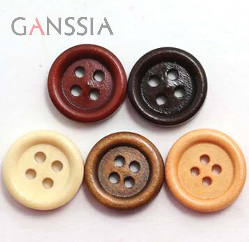 50pcs Size:10mm-25mm Natural Wooden Buttons 4-hole for Clothing Decoration Wood Button Sewing Accessories (SS-922)
