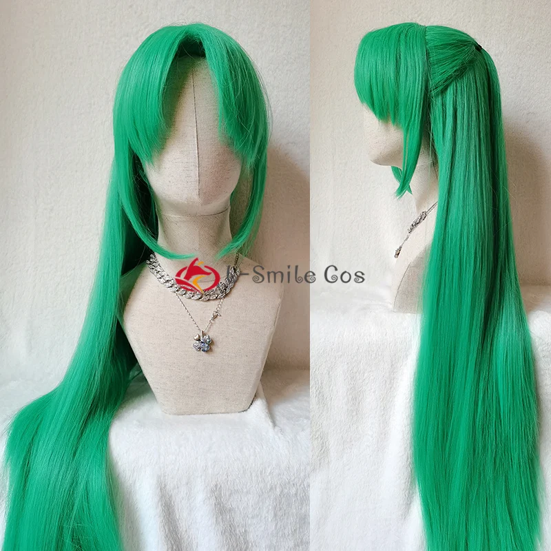 100cm longo estilo verde xion peruca cosplay anime higurashi nenhum naku koro ni sonozaki resistente ao calor perucas de cabelo sintético + peruca boné