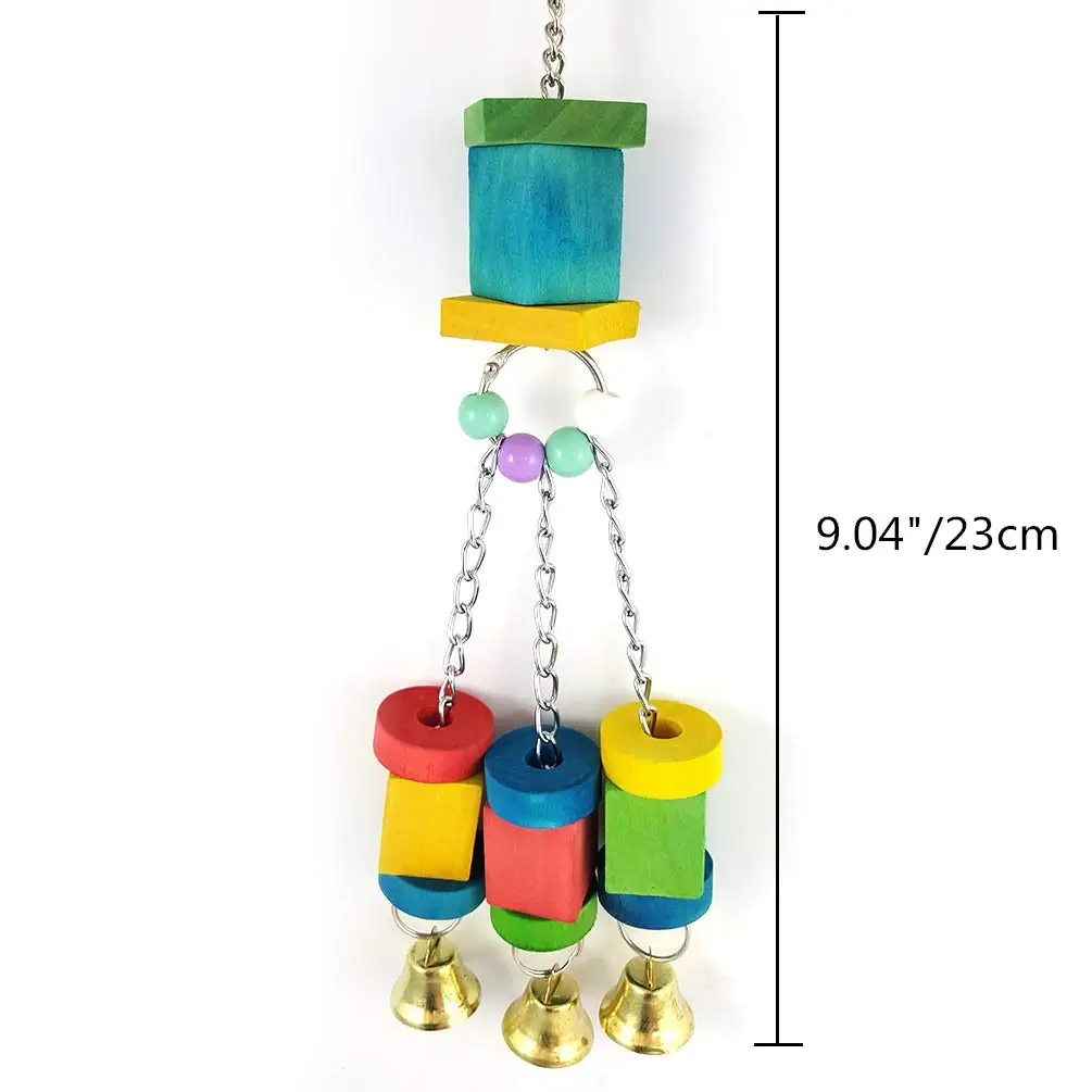 Bird Colorful Wood Blocks Hanging Toy with Bells Parrot Swing Grinding  for  Parakeet Cage Accessories