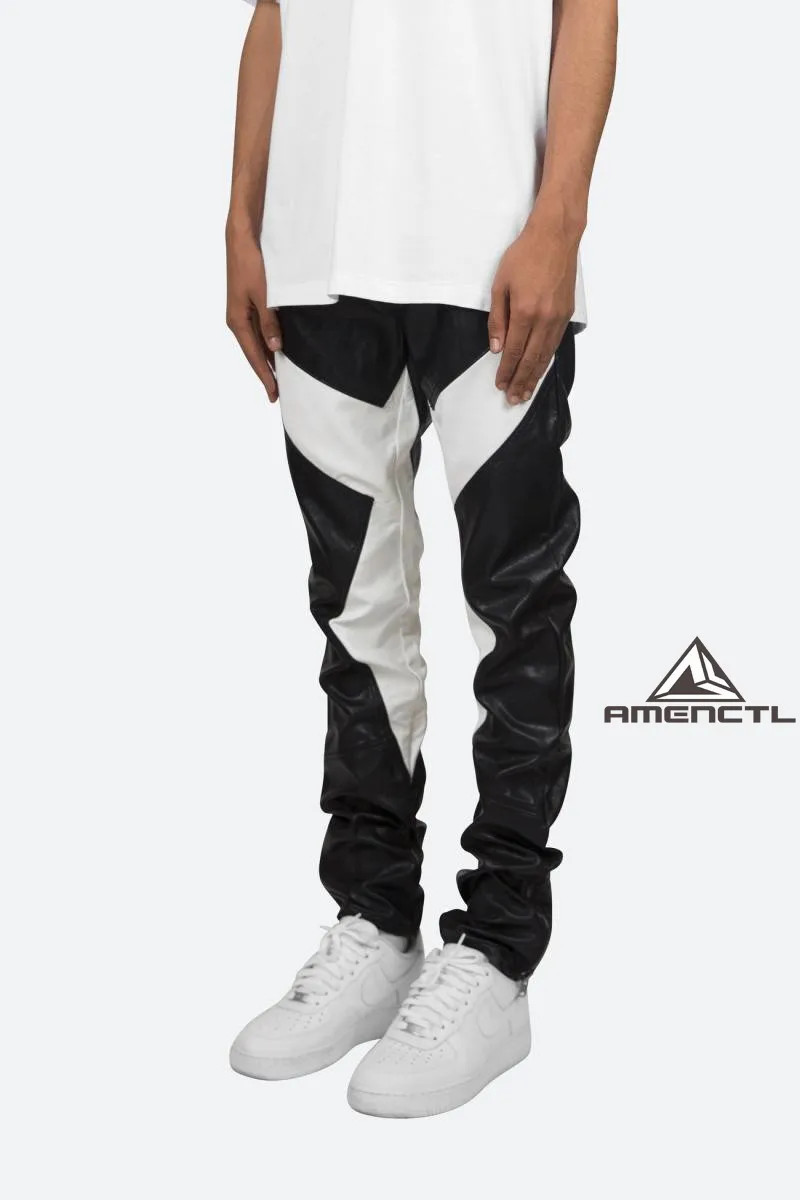 27-46 New 2024 Men's Clothing Fashion Singer Black and White Color Matching Casual Leather Pants Plus Size Costumes