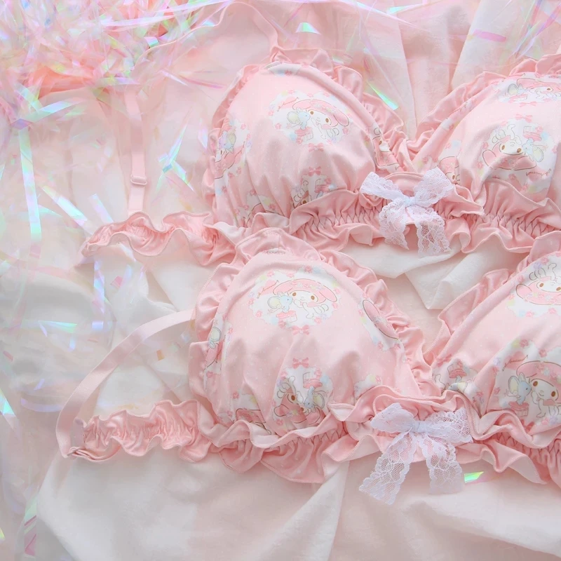 Cute Comfortable Japanese Bra & Panties Set Milk Silk Wirefree Soft Underwear Sleep Intimates Set Cute Lolita Bra and Panty Set