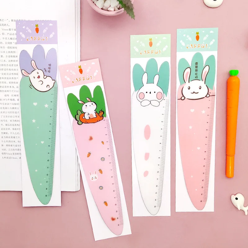 Ellen Brook 1 PCS Cute Carrot Bunny Kawaii Stationery Cartoon Drawing Gift Korean Office School Kitten Straight Plastic Ruler