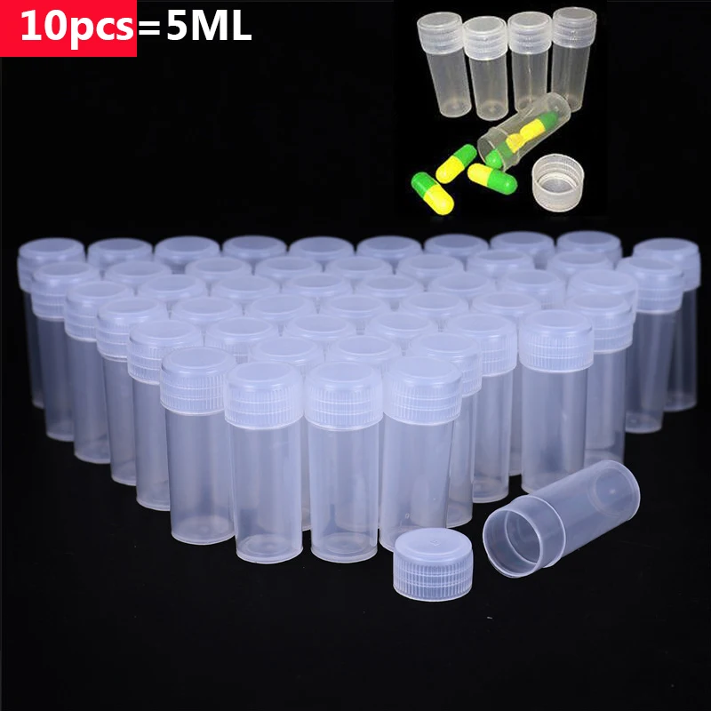 10Pcs 5ml Plastic Bottle Sample Jar 5g Small Barrel Vials Medicine Pill Liquid Powder Capsule Storage Container Packing Bottles