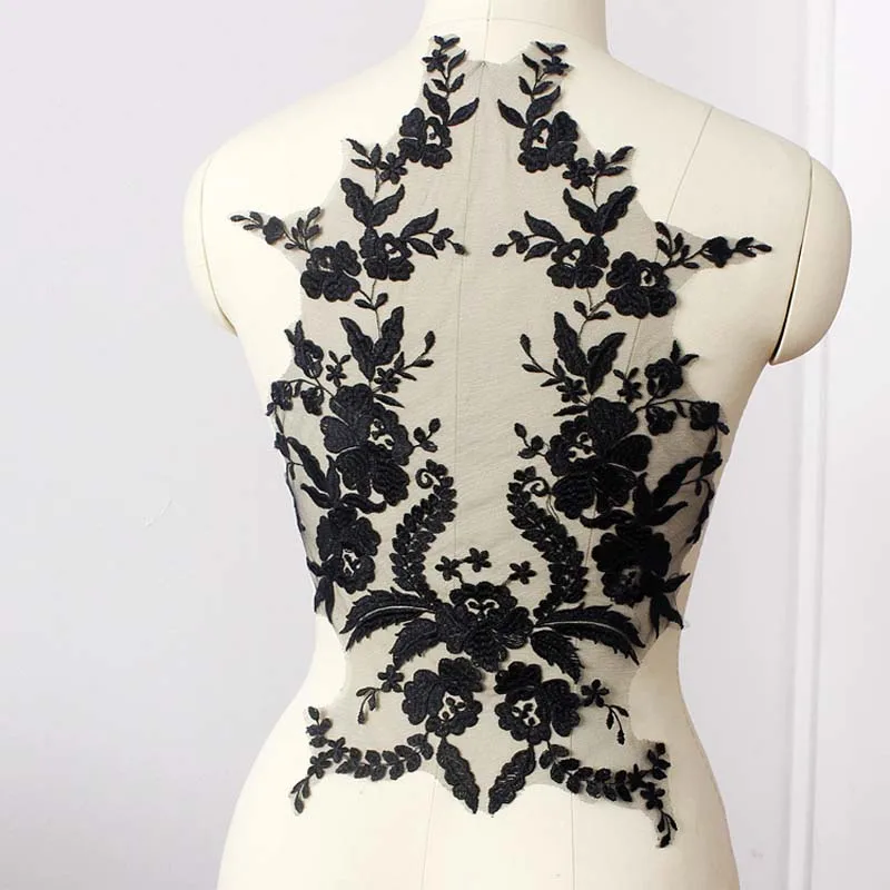 1pc Lace Fabric Black Lvory White Cotton Embroidered Applique DIY High-end Wedding Dress Accessories Handmade Scrapbooking