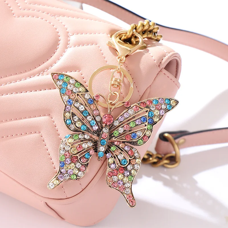 New Color Crystal Hollow Butterfly Metal European And American Keychain Pendant Creative Small Gift Bag Pendant