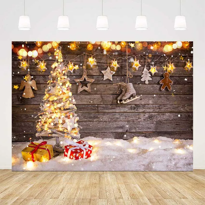 Rustic wood backdrop for photography snow Christmas tree background for photo booth studio winter snow glitter light photocall