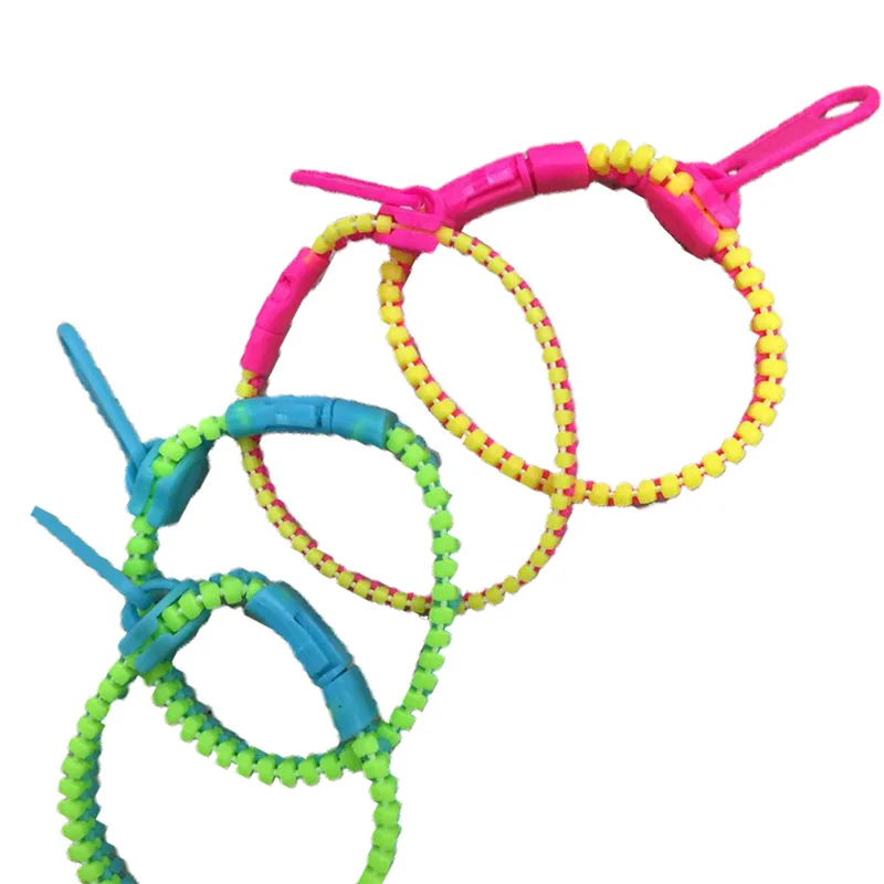 5 pcs/pack Fluorescent Plastic Two-color Zipper Bracelet Creative Plastic Zipper Bracelet For Children Kids Toys Anti-stress Toy