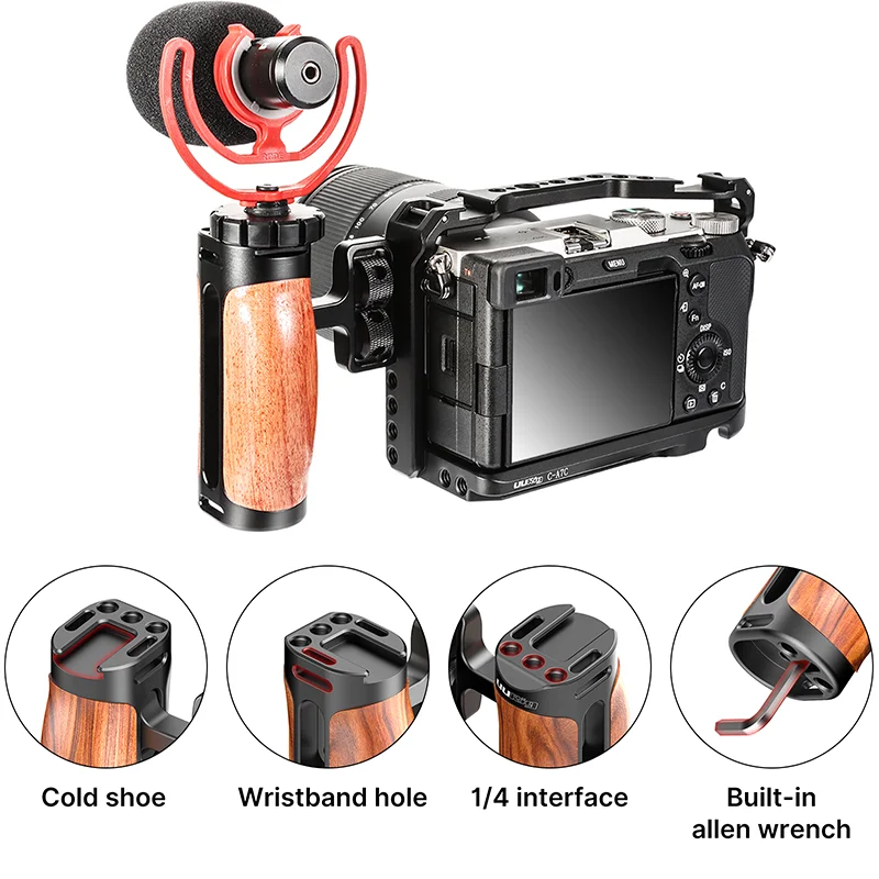 Ulanzi UURig R075 DSLR Camera Wooden Sider Handle Grip HandGrip Cold Shoe for Nikon Canon Sony A7III A6400 A6500 Camera Cage Rig