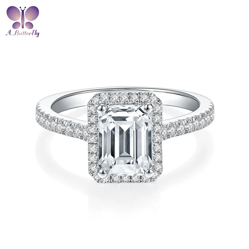 

AButterfly 100% 925 Sterling Silver Moissanite Ring 2.0 Ct 8*6MM Emerald Cut Shiny Women's Wedding Engagement Ring Fine Jewelry