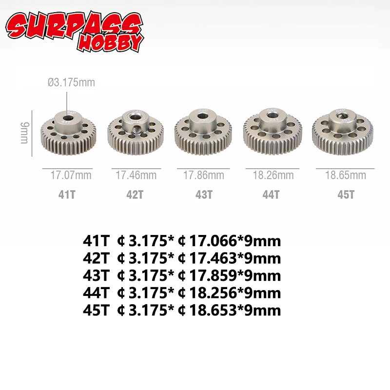5PCS 32DP 48DP 64DP M0.6 3.175mm Metalen Aluminium Rondsel Motor Gear Set 12 T-50 T voor 1/10 RC Auto Vrachtwagen Buggy Auto