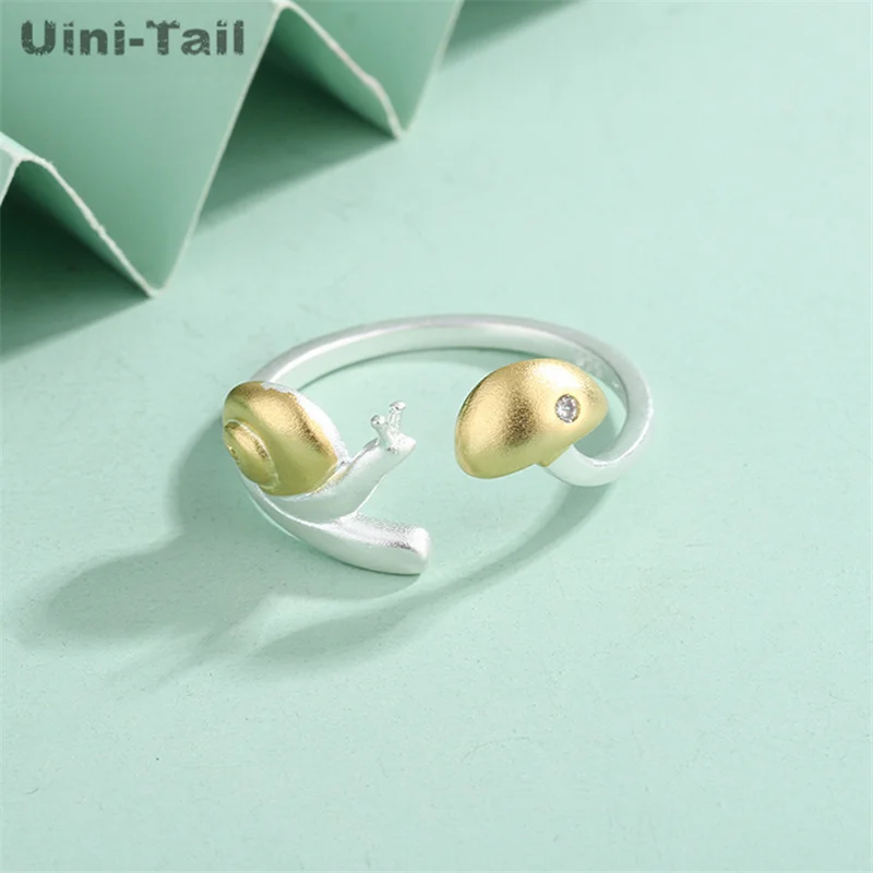 Uini-Tail hot new 925 Tibetan silver cute snail mushroom open ring temperament fashion sweet frosted cartoon jewelry JZ212