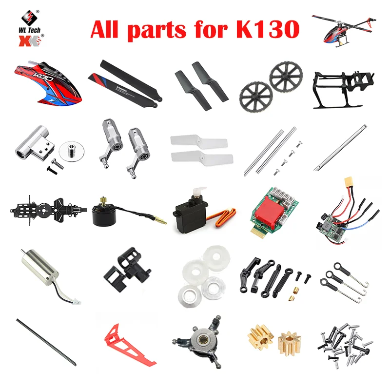 Wltoys K130 RC Helicopter Accessories Gear Metal Conversion Blade ESC Tail Motor Rotor Head Canopy Servo For K130 Upgraded Parts