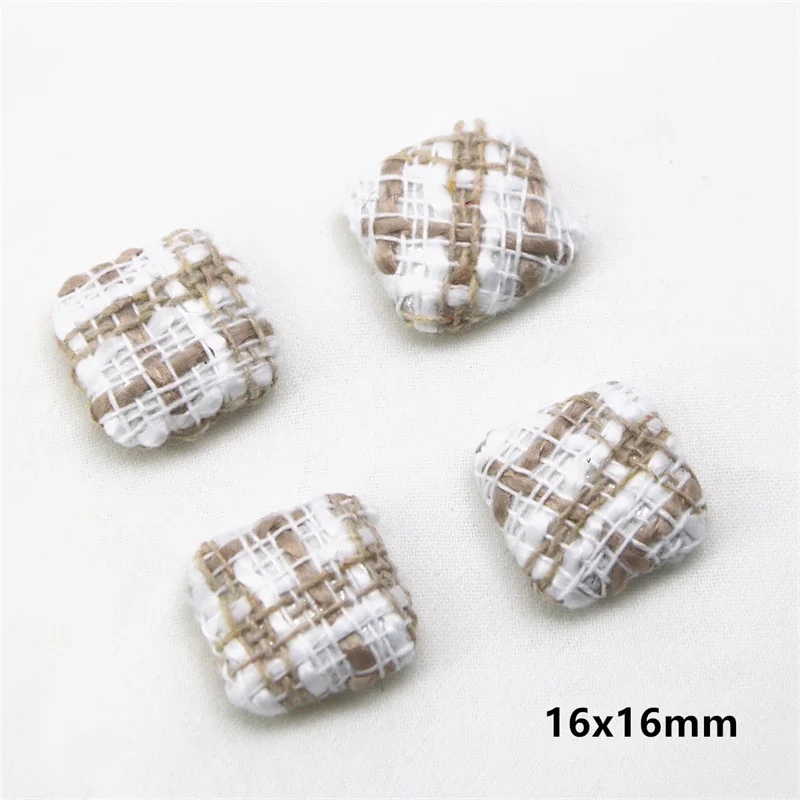 20pcs tessuto di lana Plaid tessuto coperto cuore bottoni quadrati casa giardino artigianato Cabochon Scrapbooking accessori fai da te