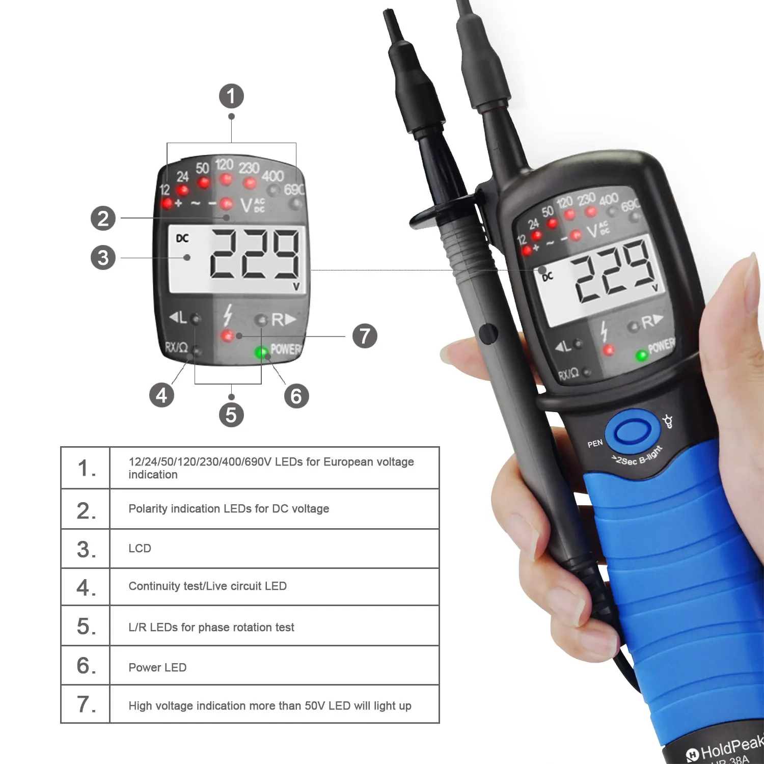 Stift Typ Digtal Multimeter Nicht-kontakt AC/DC Spannung Tester mit Auto-bereich, Phase Rotation, kontinuität, Datum Halten, Stille Modus