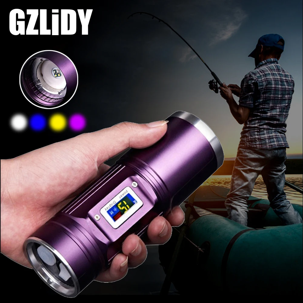 Powerful Portable LED Flashlight 4 Color Q5 LED Rechargeable Fishing Light Support Zoom with Battery Display Waterproof Torch