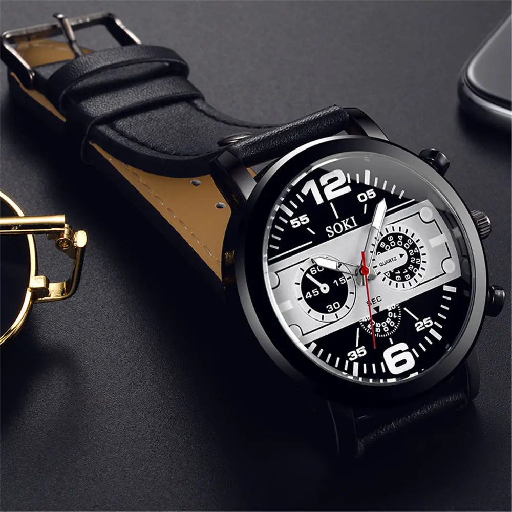 Fashion Men's Leather Quartz Watch Business Men's Watch Clock Relogio Masculino