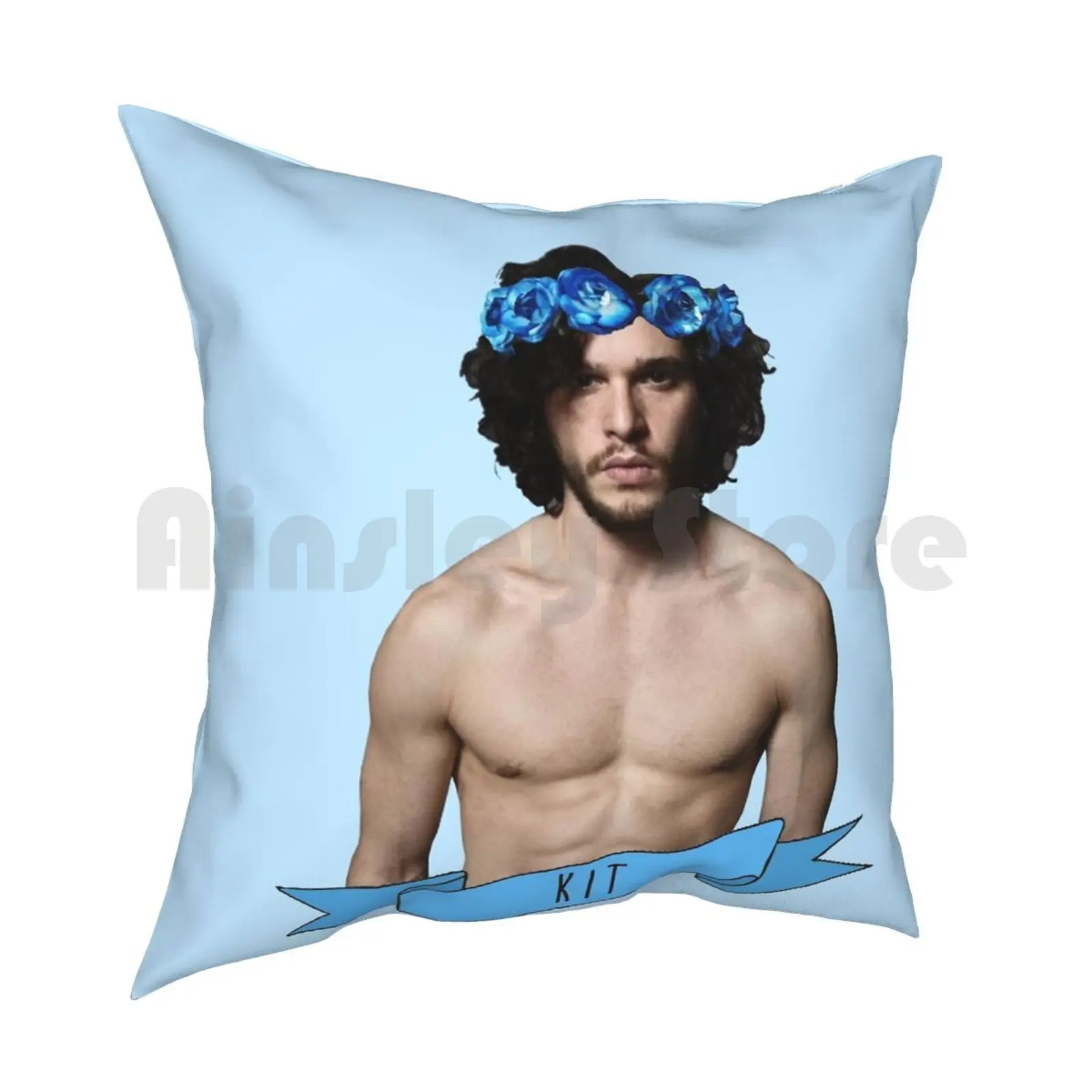 Flower Crown-Kit Pillow Case Printed Home Soft DIY Pillow cover Kit Harington Blue Light Blue Soft Pastel Pastel Blue Got