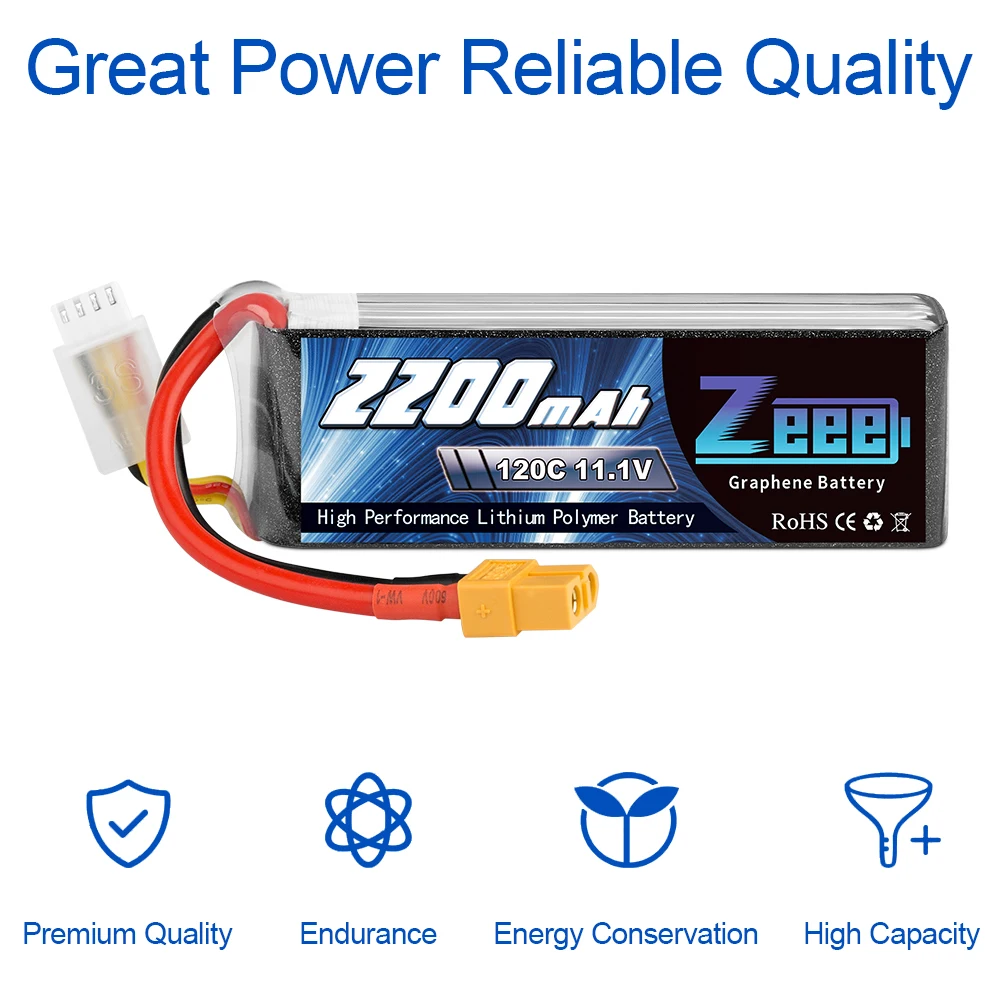 2pcs Zeee 3S 2200mAh Lipo Battery 11.1V 120C with XT60 Plug For RC Car Truck Graphene FPV Drone Airplane Boat RC Model Parts