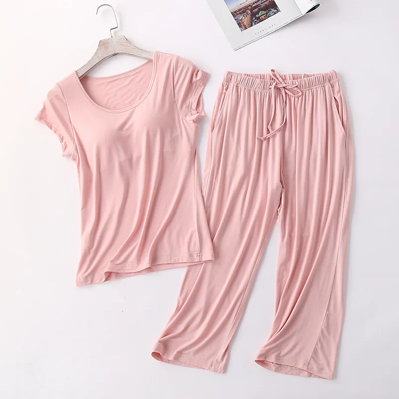 Pyjamas Suit Underwear Modal Plus-Size Femme Pajamas Sets Short-Sleeve Two-Piece-Set Home-Clothe Loose Soft Cotton Sleepwear