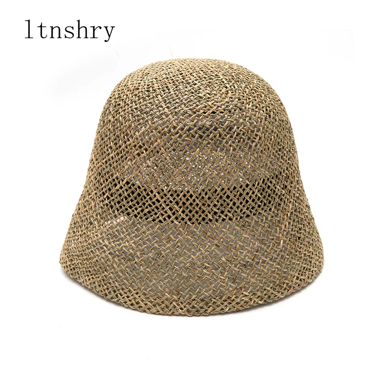 New Summer Sun Hats for Women Retro Flat Hat Brim Hand-made Straw Hat Ladies Outdoor Sun Protection Beach Straw Hat Breathable