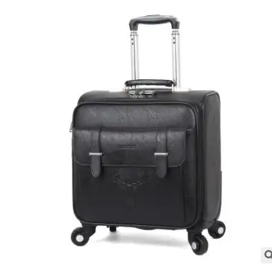 18 Inch Men Spinner suitcase PU business carry on Luggage trolley Suitcase Travel Rolling baggage On Wheels Wheeled Suitcase