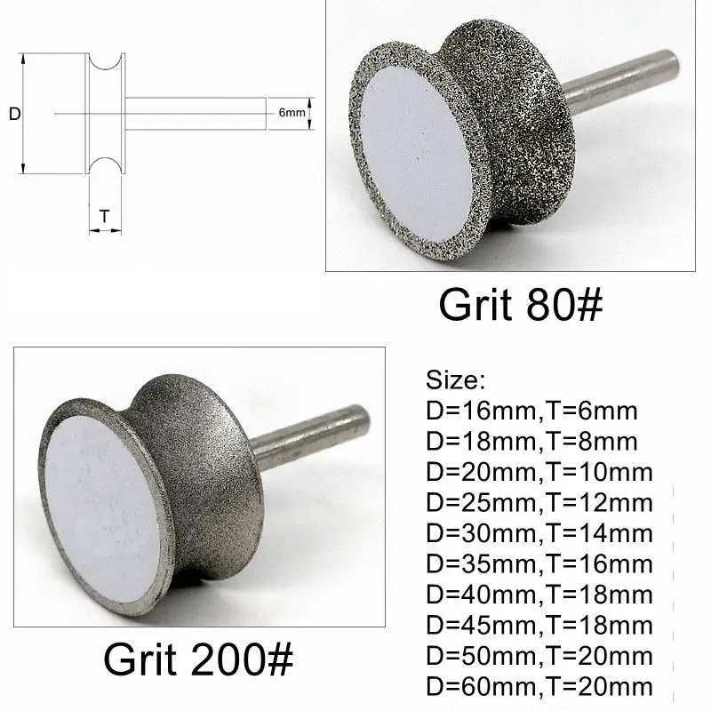 BOOMKING Diameter 16 mm ~ 60 mm Grit 80/200# Electroplated grinding diamond wheel,semicircle Pencil edge,For glass jade Stone