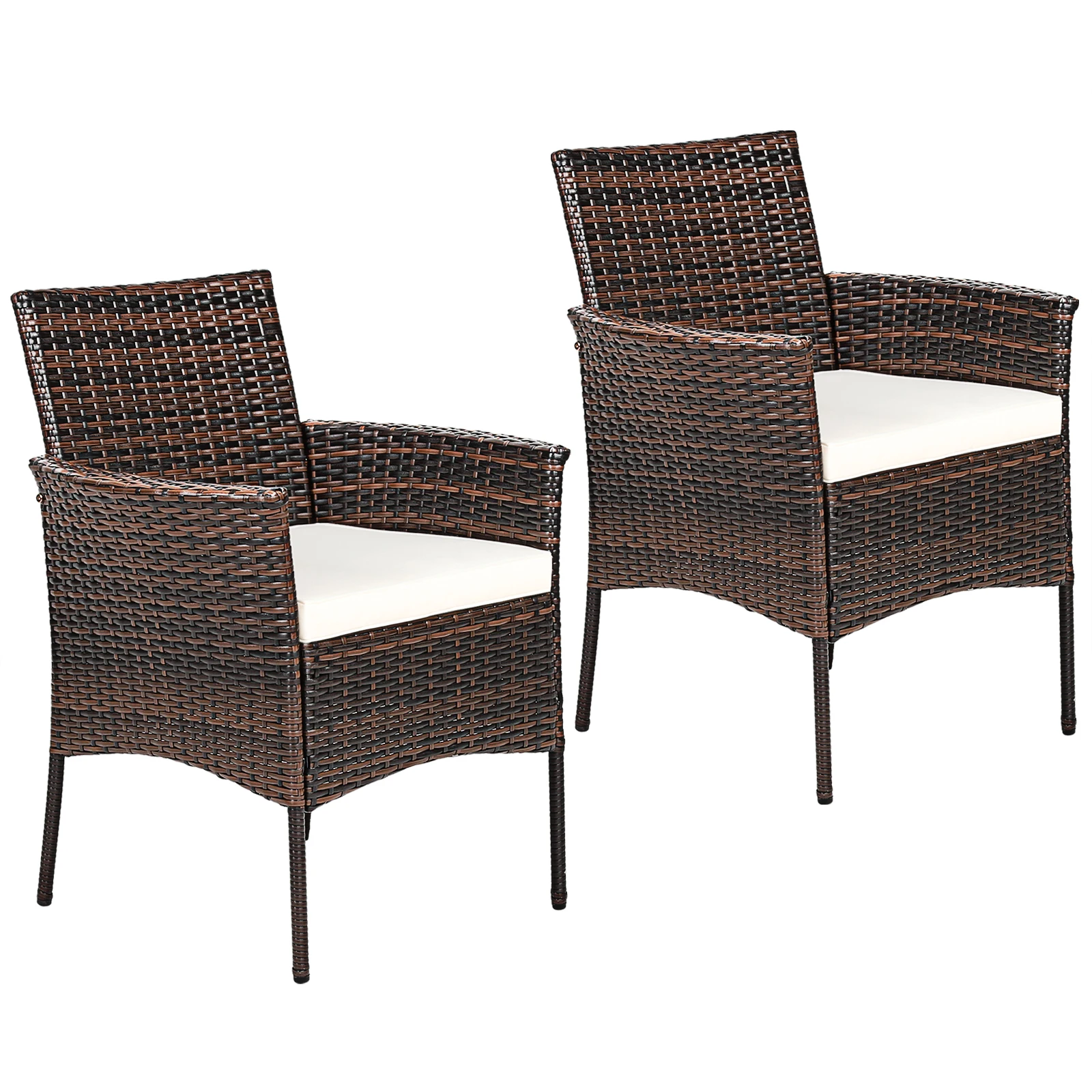 Patiojoy Patio 2 PCS Rattan Arm Dining Chair Cushioned Sofa Furniture Brown