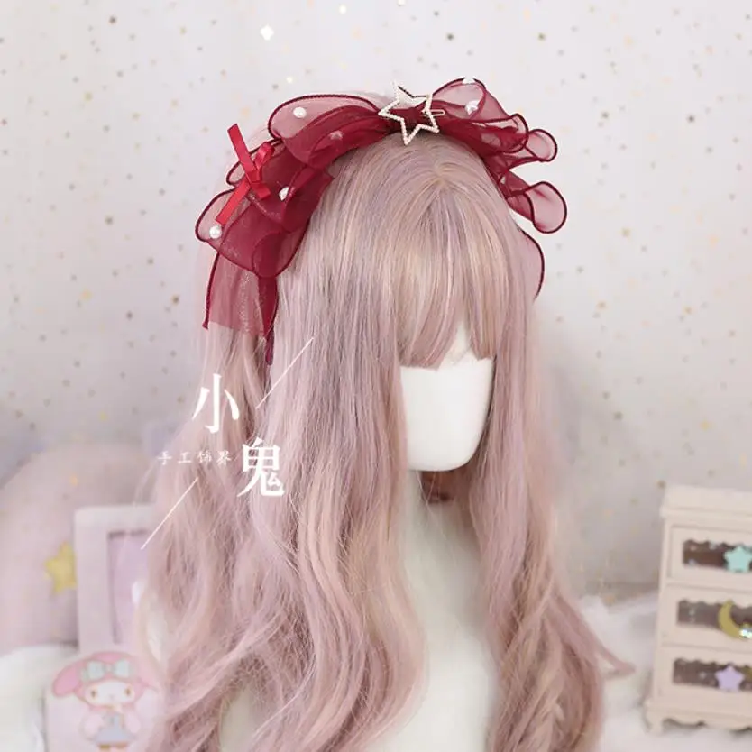 Diadema japonesa dulce Lolita Retro KC para mujer, adorno de encaje, tocado con lazo, horquilla de Cosplay, accesorios A335