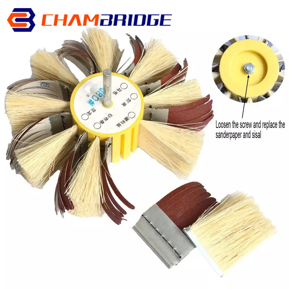 160mm 6mm Shank Mounted Sisal Emery Cloth Bristle Grinding Buffing Brush Polishing Wheel for Wood Primer Sanding