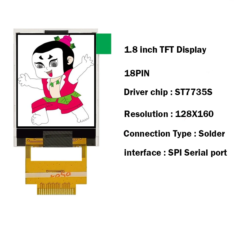 1.8 inch TFT LCD Screen Resistive Screen 128*160 Resolution 51/ARM/arduinoST735S /18PIN