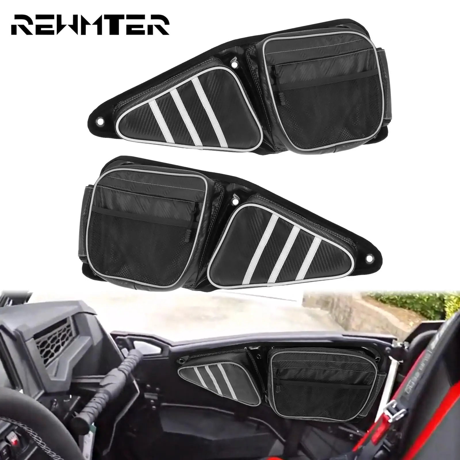 Front Passenger Driver Side Door Bag Waterproof Black Tool Storage Bag Knee Pad Protection For UTV For Polaris For RZR XP 900